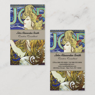 Elegant Smoke,Job by by Alphonse Mucha Art Nouveau Business Card