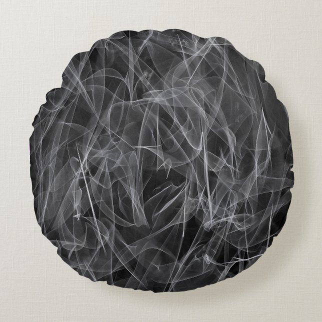 Elegant Smoke Swirls – Mystical Aesthetics Round Pillow (Front)