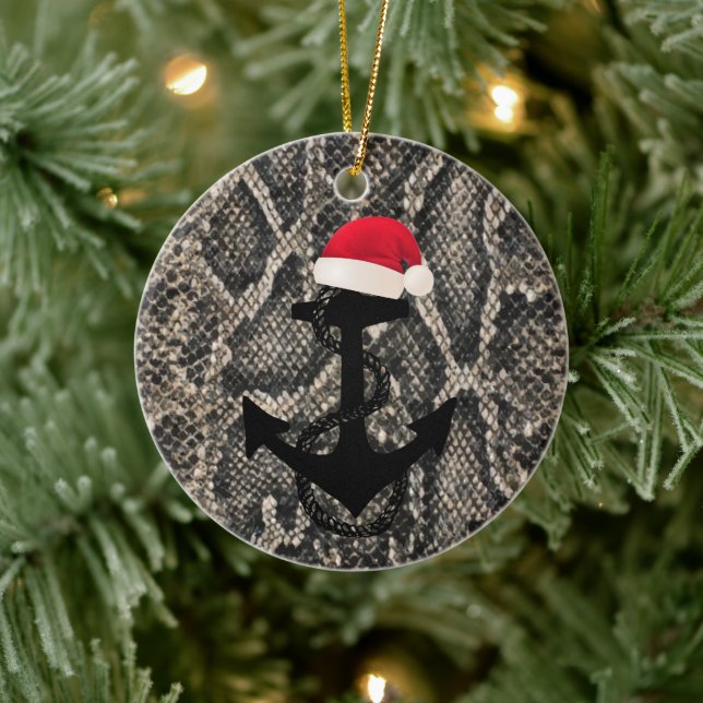 elegant snake skin nautical ANCHOR + SANTA HAT | Ceramic Ornament (Tree)