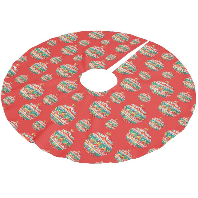 Elegant Snow merry Christmas Ornament Pattern Brushed Polyester Tree Skirt (Angled)