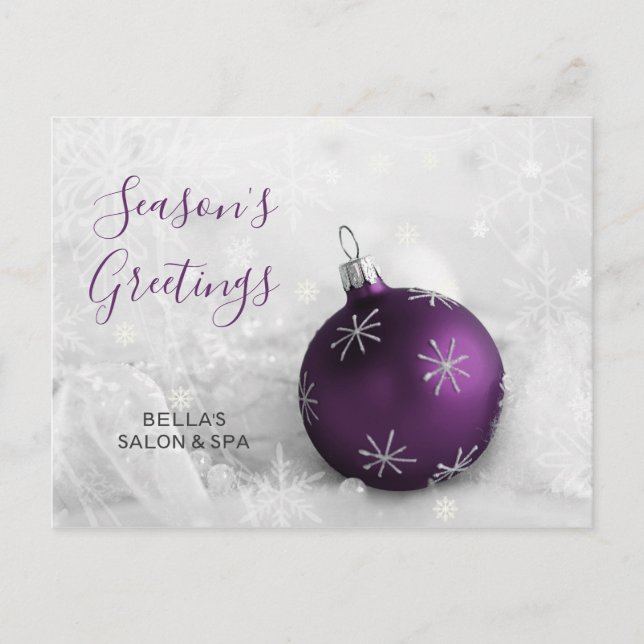 Elegant Snow Purple Ornament Business holiday (Front)