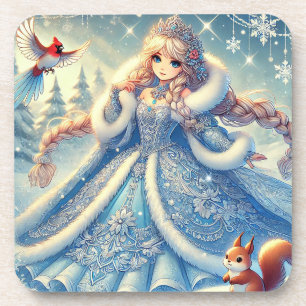 Elegant Snow Queen in Winter Wonderland Coaster