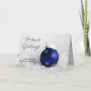 Elegant Snow Scene Navy Ornament Company Holiday Card