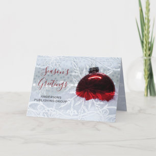 Elegant Snow Scene Red Ornament Company Holiday Card
