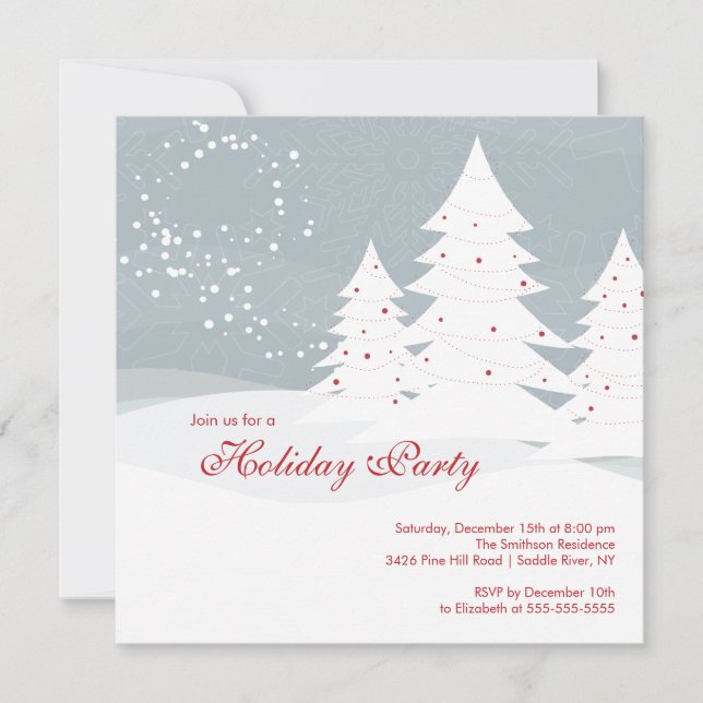 Elegant Snow Trees Holiday Party Invitation (Front)