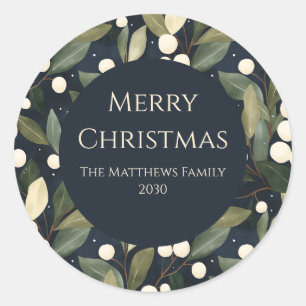 Elegant Snowberry Christmas  Classic Round Sticker