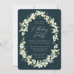 Elegant Snowberry+Eucalyptus Frame Holiday Party Invitation