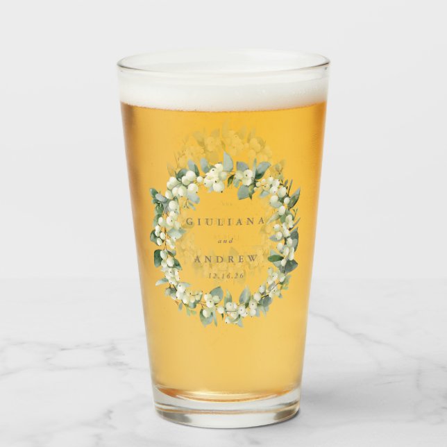 Elegant Snowberry+Eucalyptus Wreath Winter Wedding Glass (Front Filled)