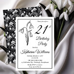 Elegant Snowdrops 21st Birthday Party  Invitation<br><div class="desc">Elegant snowdrops birth month floral design "21st Birthday Party" design featuring a snowdrop floral motif with a black and white snowdrop floral pattern on back.</div>