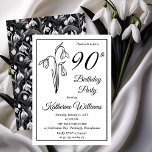 Elegant Snowdrops 90th Birthday Party  Invitation<br><div class="desc">Elegant snowdrops birth month floral design "90th Birthday Party" design featuring a snowdrop floral motif with a black and white snowdrop floral pattern on back.</div>