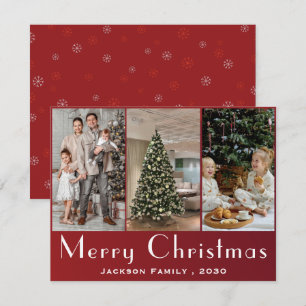 Elegant Snowflake 3 Photo Collage Christmas  Holiday Card
