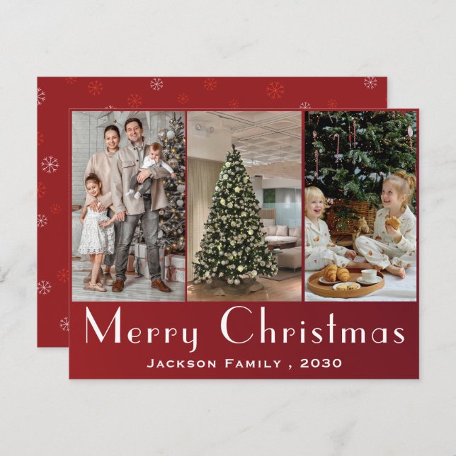 Elegant Snowflake 3 Photo Collage Christmas  Holiday Card (Front/Back)