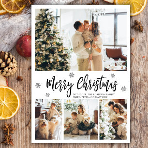 Elegant Snowflake 4 Photo Collage Christmas Holiday Card