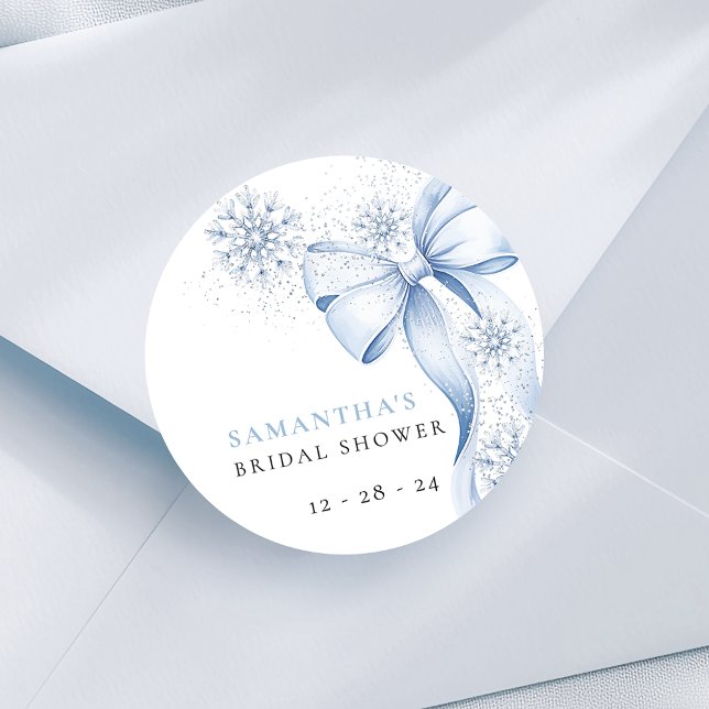 Elegant Snowflake Blue Bow Bridal Shower Stickers (Creator Uploaded)
