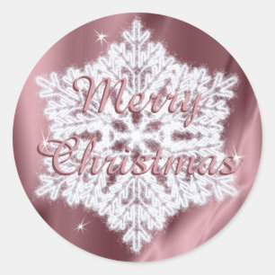 Elegant Snowflake Christmas Faux Rose Gold Sparkle Classic Round Sticker