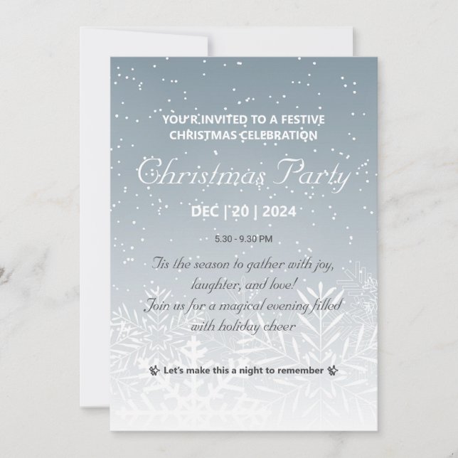 Elegant Snowflake Christmas Party Invitation (Front)
