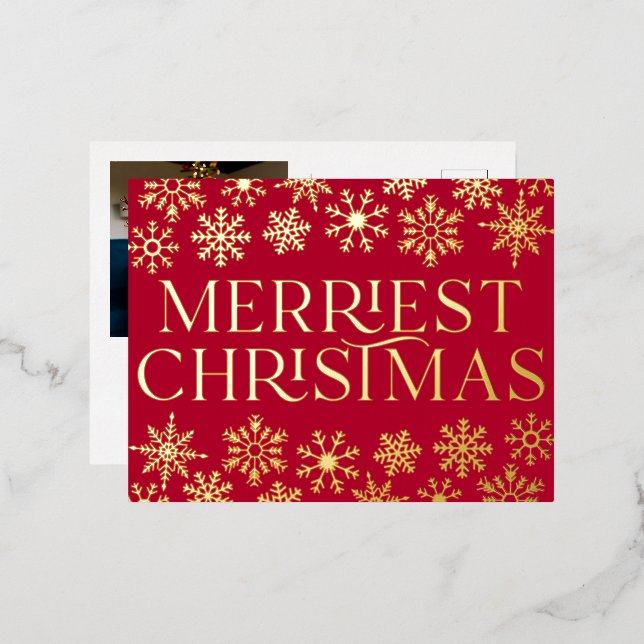 Elegant Snowflake Christmas Photo Real Foil Card (Front/Back)