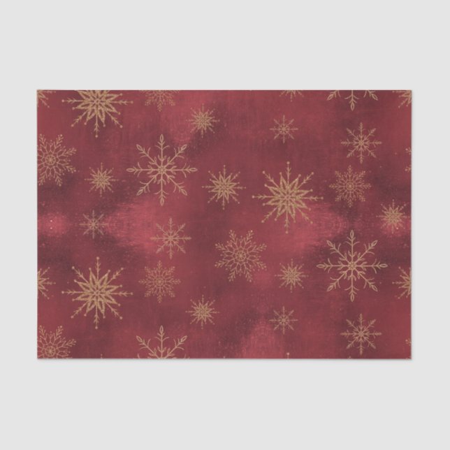 Elegant Snowflake Christmas Red Rose Gold Winter  Tissue Paper (Front)
