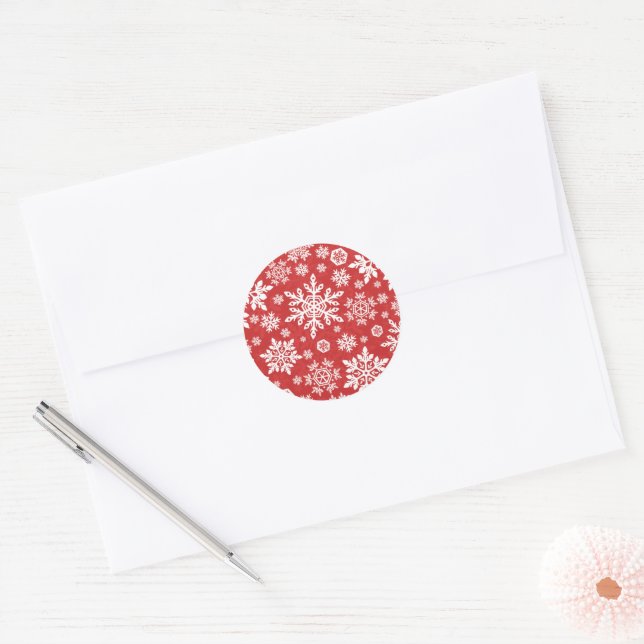 Elegant Snowflake (Cranberry) Classic Round Sticker (Envelope)