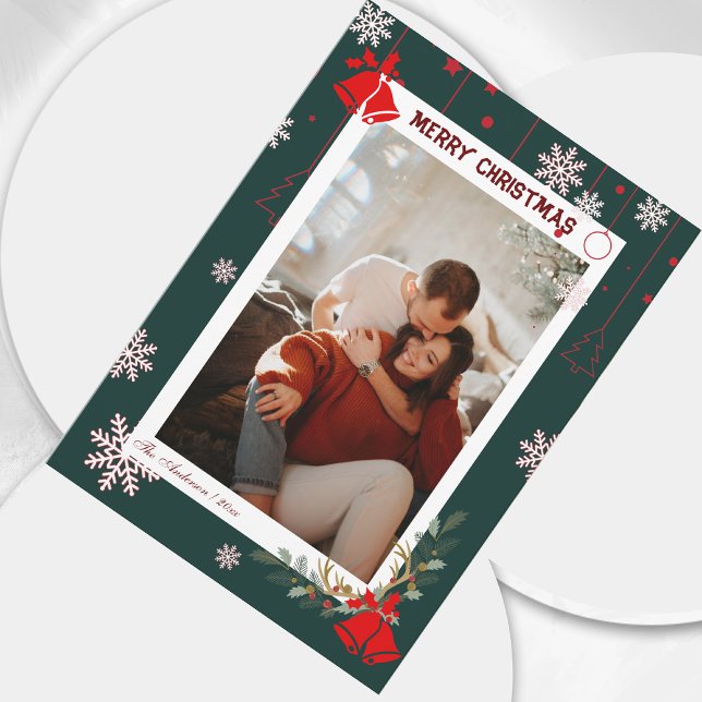 Elegant Snowflake Floral Merry Christmas Photo Holiday Card (Creator Uploaded)