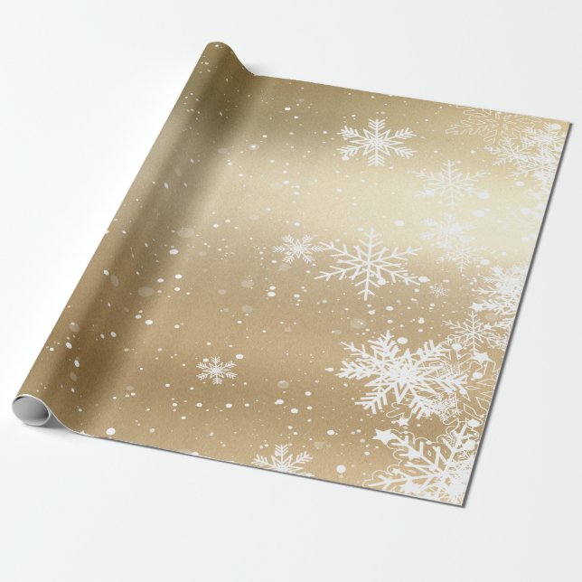 Elegant Snowflake Gold Holiday Wrapping Paper (Unrolled)