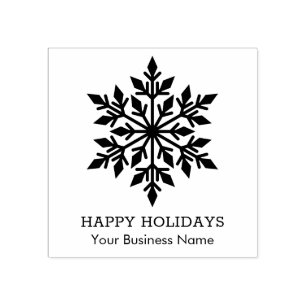 Elegant Snowflake Happy Holiday Small Business Rubber Stamp