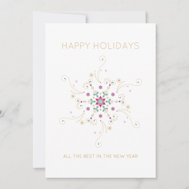 Elegant Snowflake Happy Holidays Personalized Holiday Card (Front)
