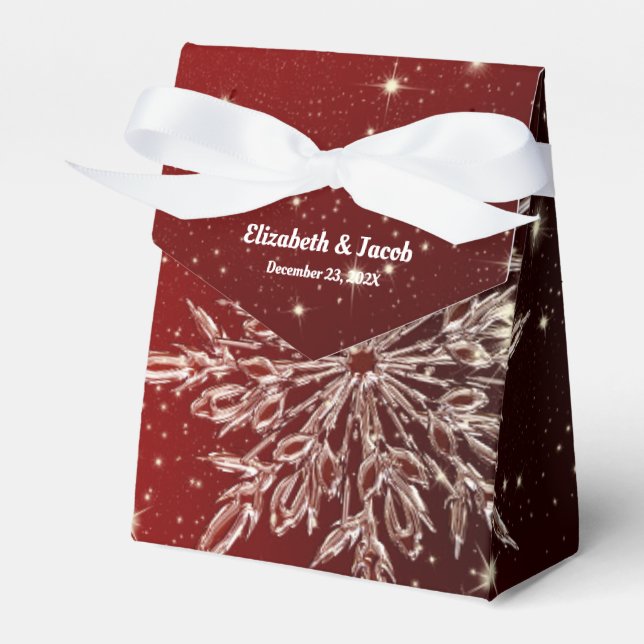 Elegant Snowflake in Red Wedding Favor Box (Front Side)