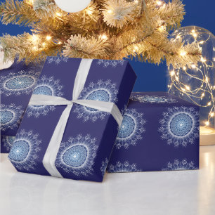 Elegant Snowflake Mandala Blue Wrapping Paper