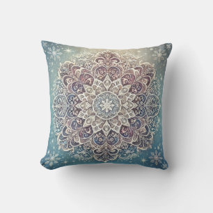 Elegant Snowflake Mandala in Frosty Hues Throw Pillow