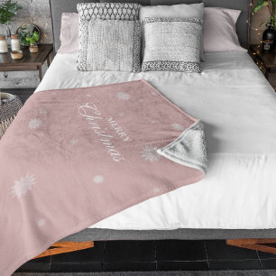 Elegant Snowflake   Merry Christmas   Custom Pink Sherpa Blanket