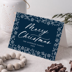 Elegant Snowflake Navy Merry Christmas Non-Photo Holiday Card