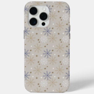 Elegant Snowflake Pattern Beige iPhone 15 Pro Max Case
