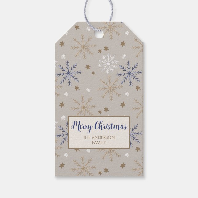 Elegant Snowflake Pattern Beige Gift Tags (Front)