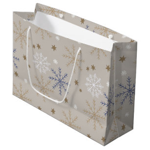 Elegant Snowflake Pattern Beige Large Gift Bag