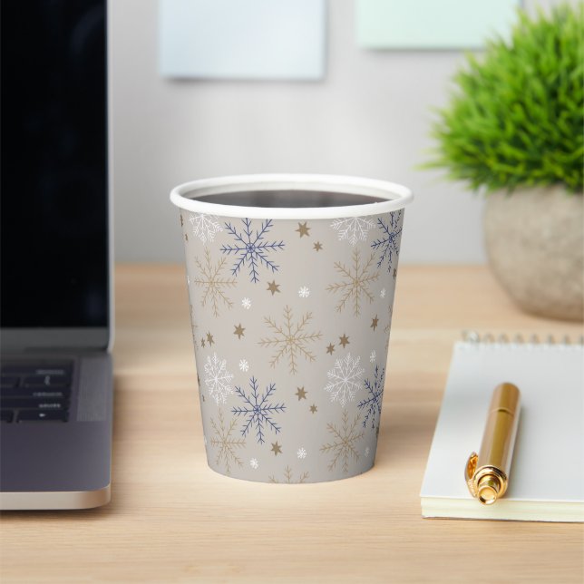 Elegant Snowflake Pattern Beige  Paper Cups (Insitu)