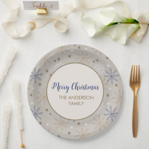 Elegant Snowflake Pattern Beige Paper Plate