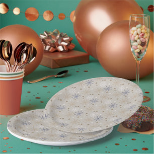 Elegant Snowflake Pattern Beige Paper Plate