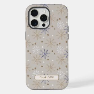 Elegant Snowflake Pattern Beige Pesonalized iPhone 15 Pro Max Case