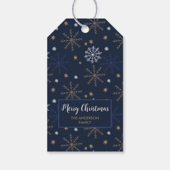 Elegant Snowflake Pattern  Dark Blue Label (Front)