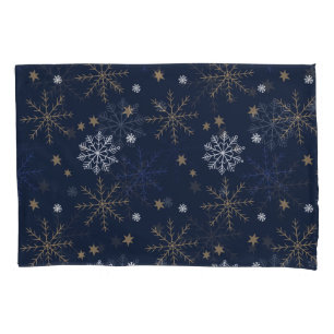 Elegant Snowflake Pattern Dark Blue Pillowcase