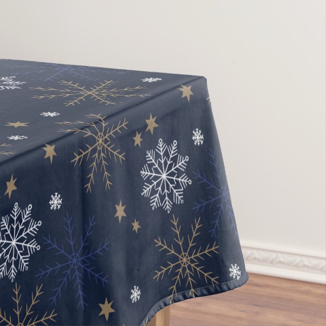 Elegant Snowflake Pattern Dark Blue Tablecloth (In Situ)