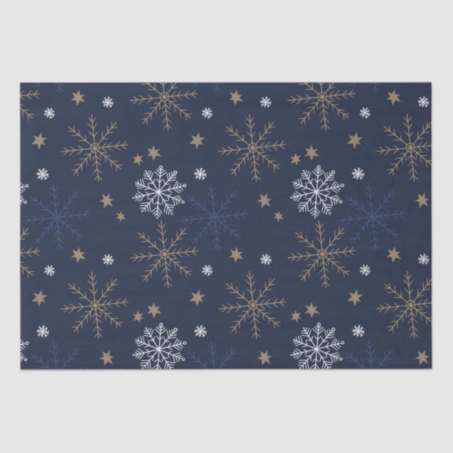 Elegant Snowflake Pattern Dark Blue Tissue Paper (Front)