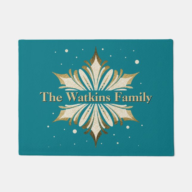 Elegant Snowflake Personalized Door Mat (Front)