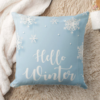 Elegant Snowflake Pillow in Soft Blue