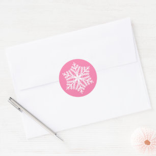 Elegant Snowflake Pink Christmas Classic Round Sticker