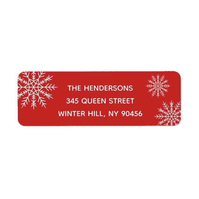 Elegant Snowflake Red Holiday Address Label (Front)