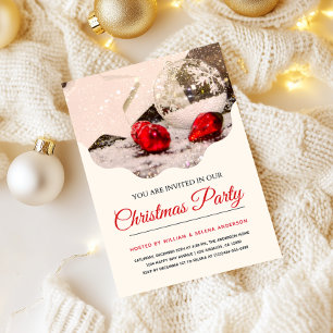 Elegant Snowflake & Red Ornament Christmas Party   Invitation