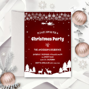 Elegant Snowflake Red Winter Christmas Party Invitation