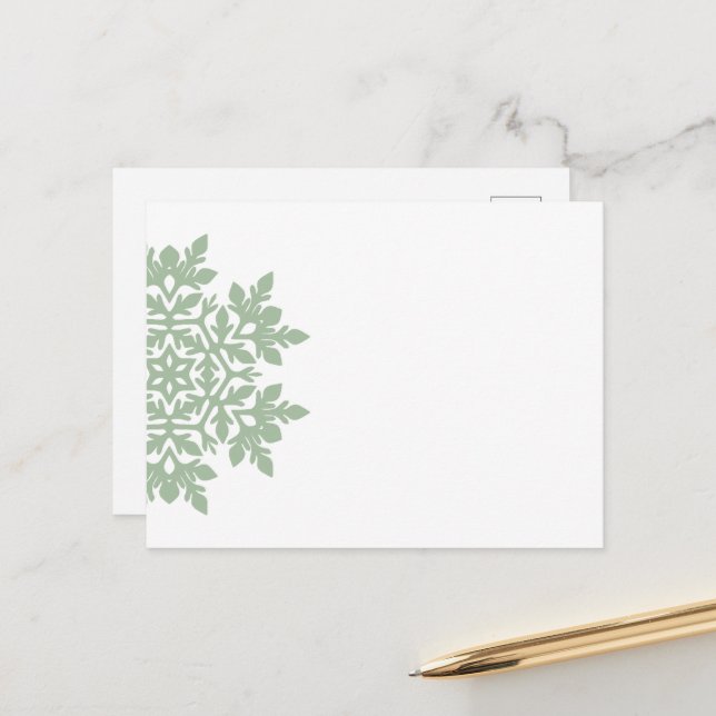 Elegant Snowflake (Sage Pine) Holiday Postcard (Front/Back In Situ)